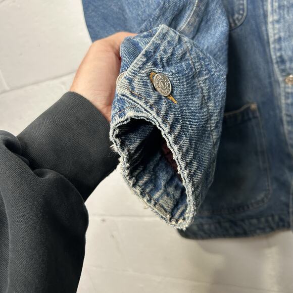 Vintage Polo Country Ralph Lauren Plaid-Lined Denim Chore Coat - Picture 6 of 9